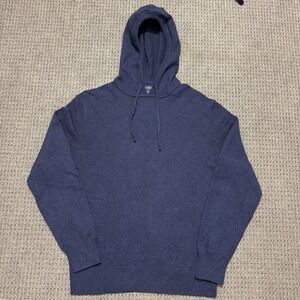 J Crew Navy Lambswool Blend Hoodie Sweater Mens Size M Navy Blue Pullover BK733